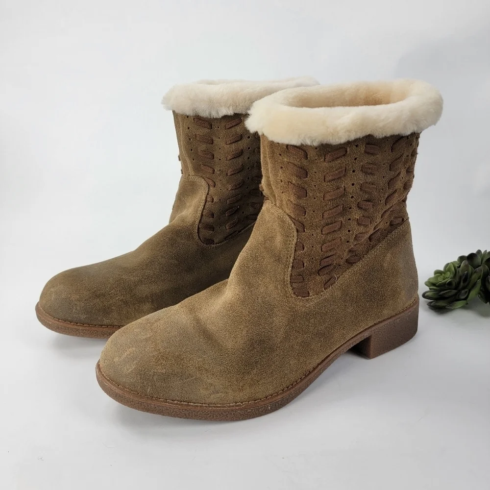 ABEO Pro Women's Bristol Sheepskin Lined Suede Boot in Tan Size 10